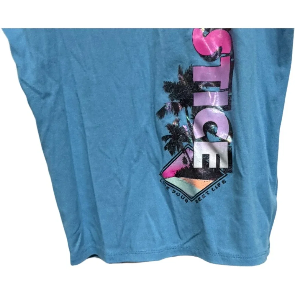Justice Girls Blue Graphic Tank Top Size Small (7/8) Palm Tree Summer Sleeveless